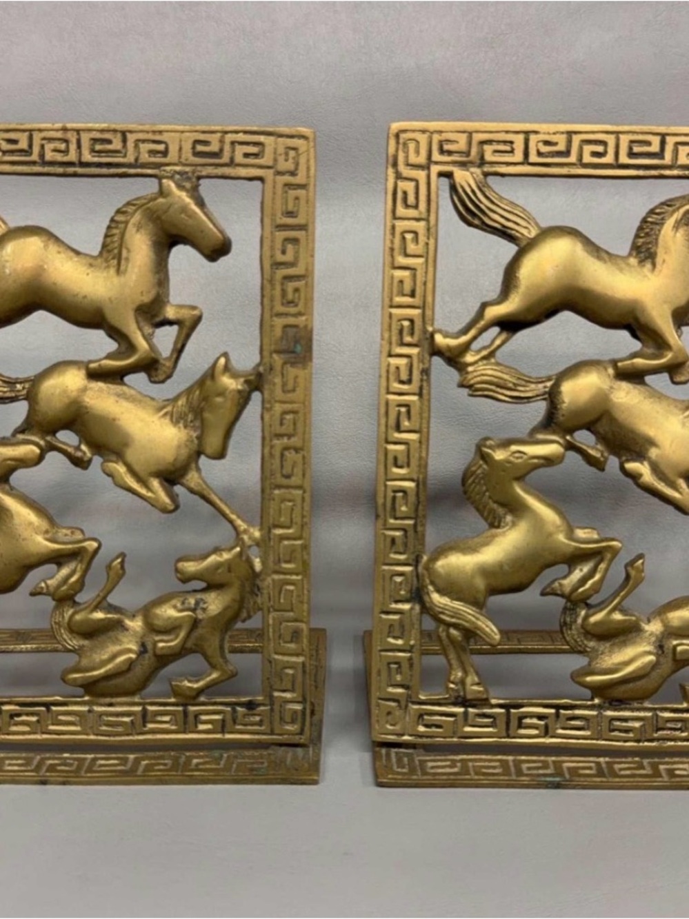 Brass-Tone Galloping Horse Decorative Bookends - Gold
